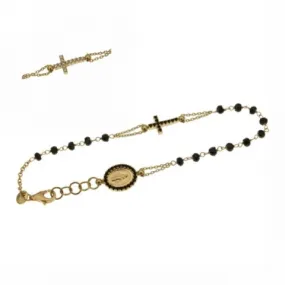 Bracciale Rosario con grani onice e zirconi in oro giallo 18kt