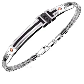 Bracciale Zancan da uomo in argento e oro rosa spinelli neri
