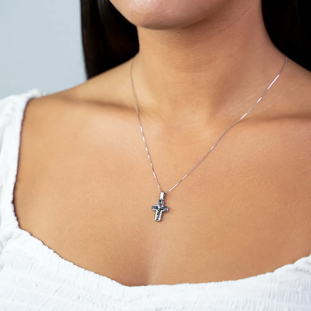 Ciondolo Croce Clesi in Oro Bianco con Diamanti – 7915