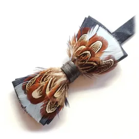 Genius Bowtie - Archimede - Blu Navy - Papillon in Pelle Scamosciata con Piume - Farfallino di Alta Qualità Luxury