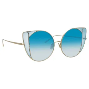 Linda Farrow - Occhiali da Sole Cat Eye 854 C7 - Oro Chiaro e Blu - Linda Farrow Eyewear