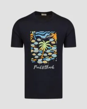 T-shirt blu scuro con stampa da uomo Paul&Shark